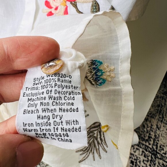 Johnny Was Safari Embroidered Button-Up Blouse, white, size XS - Picture 8 of 10